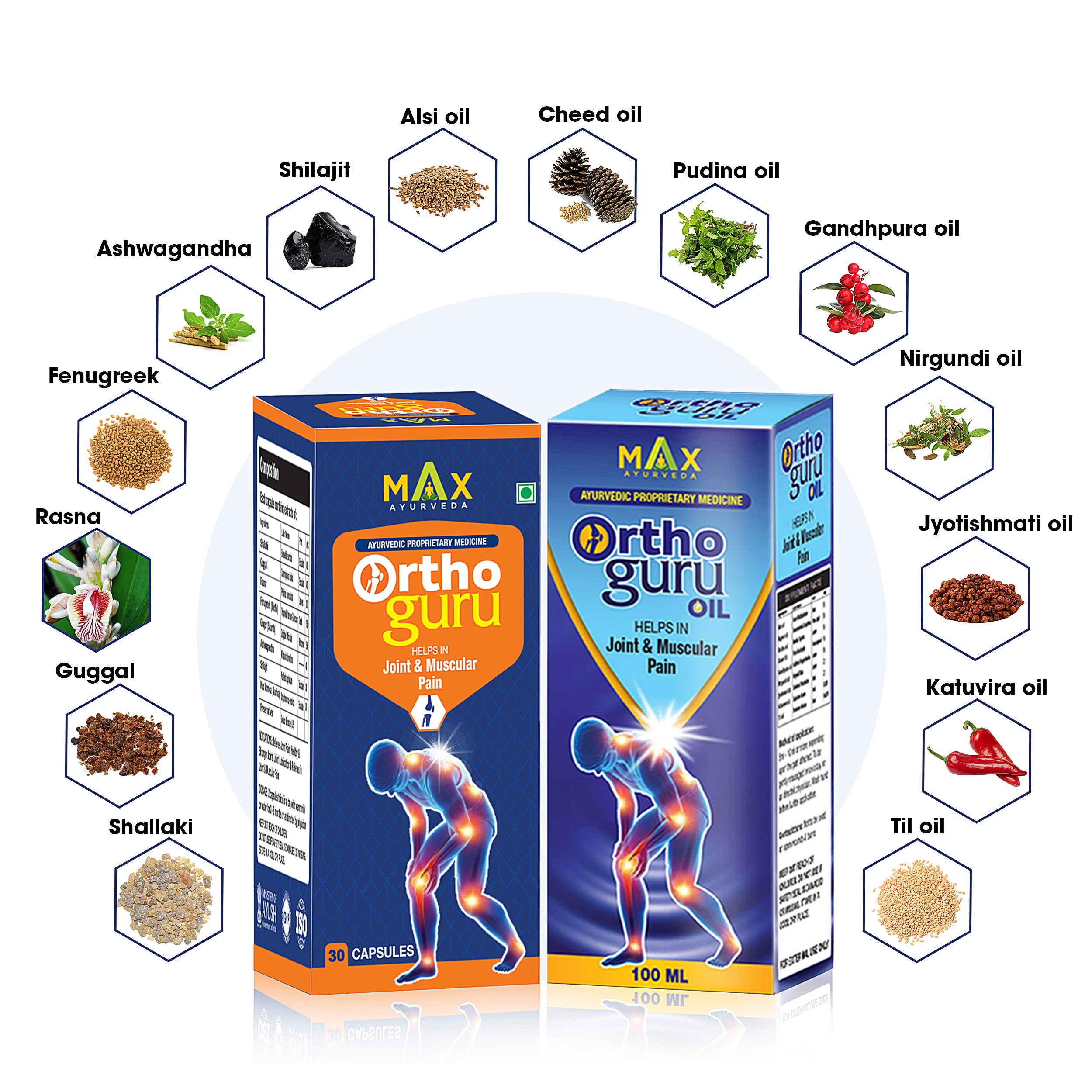 Ortho Guru Oil + capsules - Ayurvedic Joint & Muscular Pain